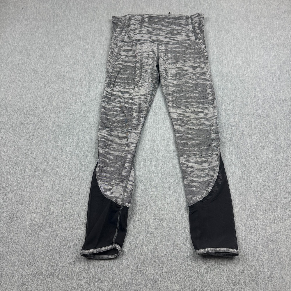 Lululemon Leggings Womens 8 Gray Black Beat The Heat Run Mesh‎ Tight Yoga Gym